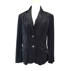 Lauren‎ Ralph Lauren Black Pinstripe Velour Blazer Jacket Size M